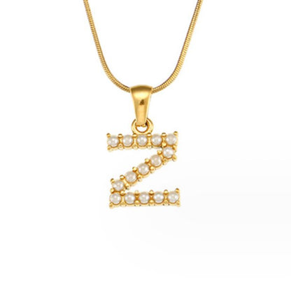 Letter and Pearl Bead Chain Necklace