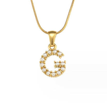 Letter and Pearl Bead Chain Necklace