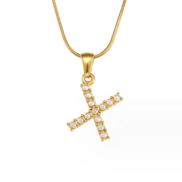 Letter and Pearl Bead Chain Necklace