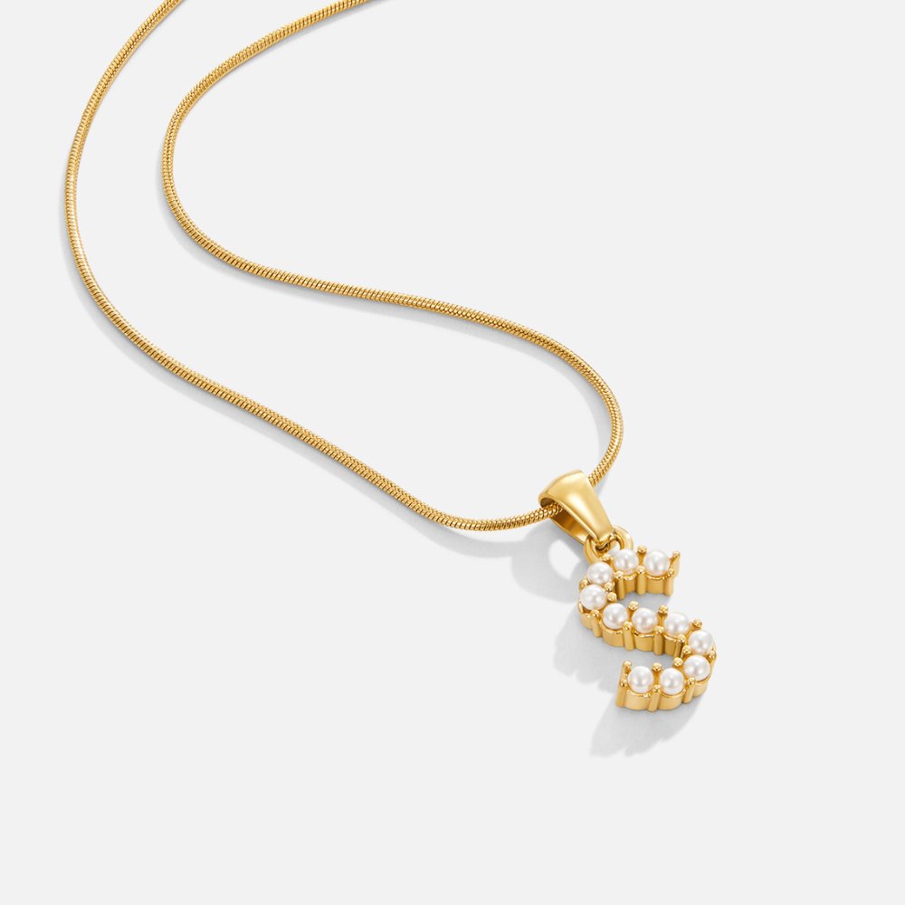 Letter and Pearl Bead Chain Necklace