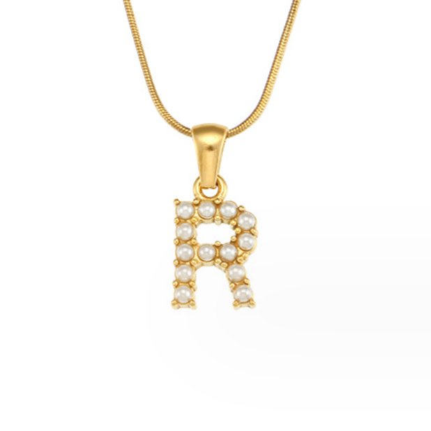 Letter and Pearl Bead Chain Necklace