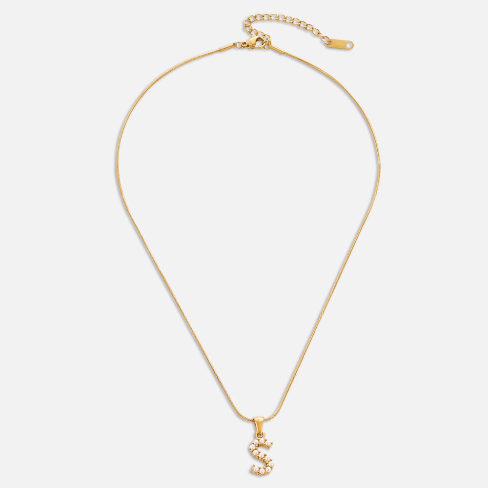 Letter and Pearl Bead Chain Necklace