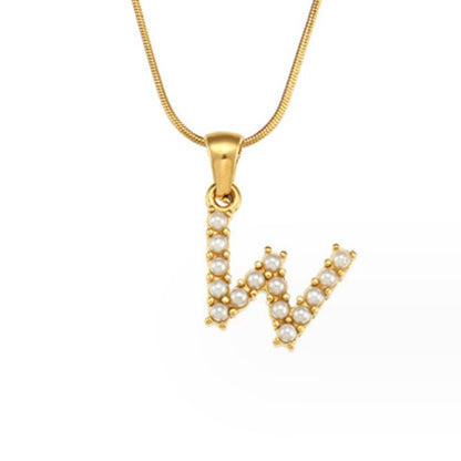 Letter and Pearl Bead Chain Necklace