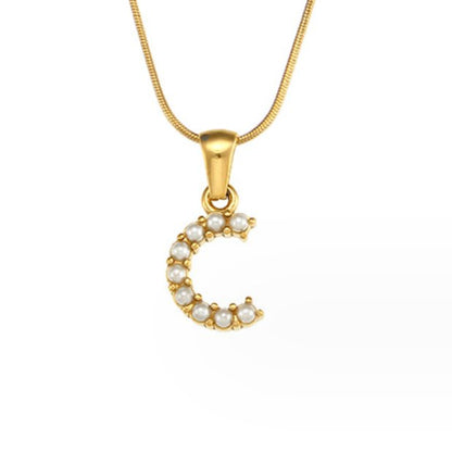 Letter and Pearl Bead Chain Necklace