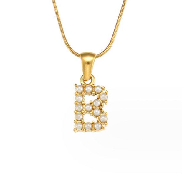 Letter and Pearl Bead Chain Necklace