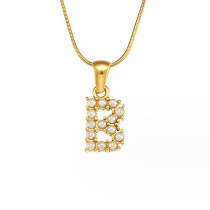 Letter and Pearl Bead Chain Necklace
