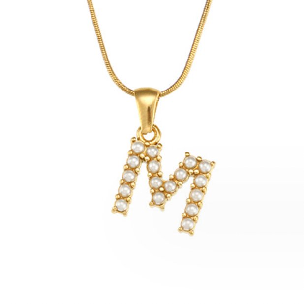 Letter and Pearl Bead Chain Necklace