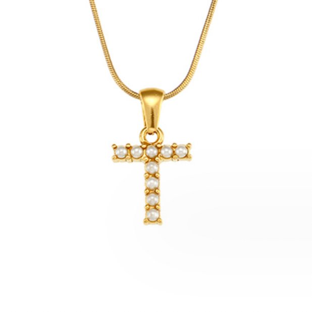 Letter and Pearl Bead Chain Necklace