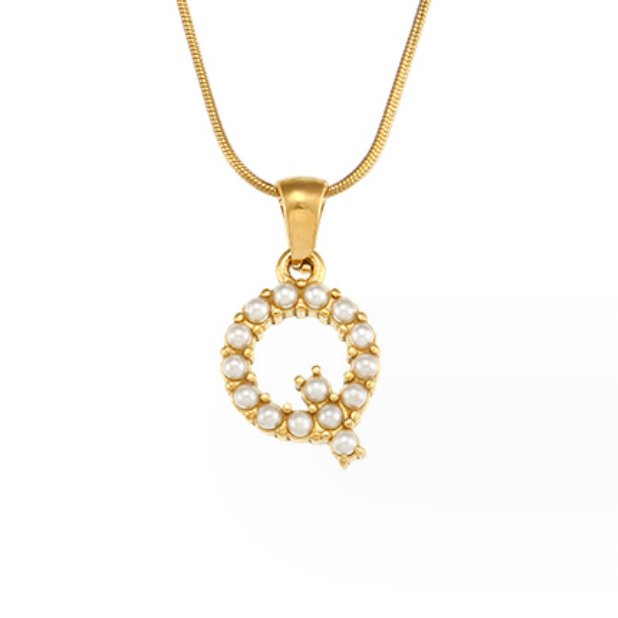 Letter and Pearl Bead Chain Necklace