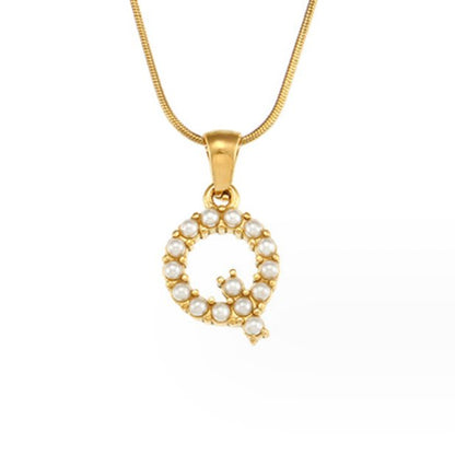 Letter and Pearl Bead Chain Necklace