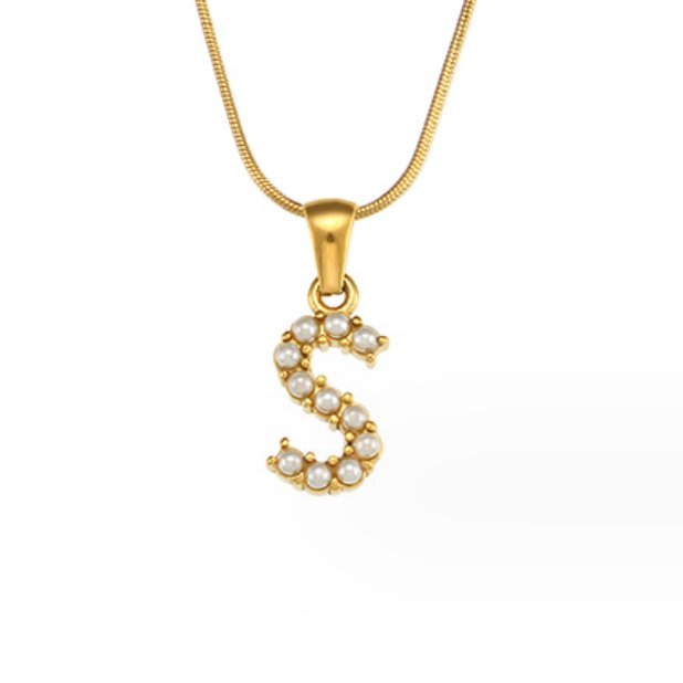 Letter and Pearl Bead Chain Necklace