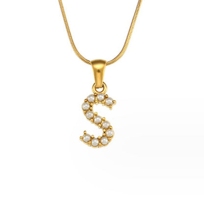 Letter and Pearl Bead Chain Necklace