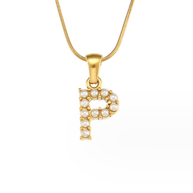 Letter and Pearl Bead Chain Necklace