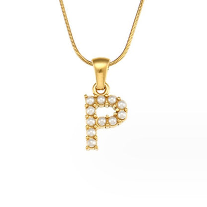 Letter and Pearl Bead Chain Necklace