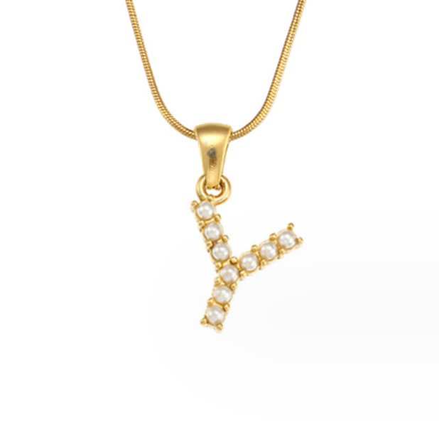 Letter and Pearl Bead Chain Necklace