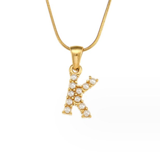 Letter and Pearl Bead Chain Necklace