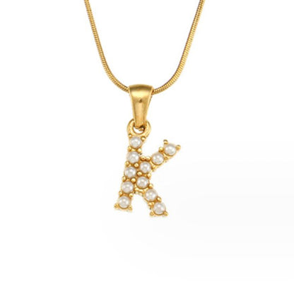 Letter and Pearl Bead Chain Necklace