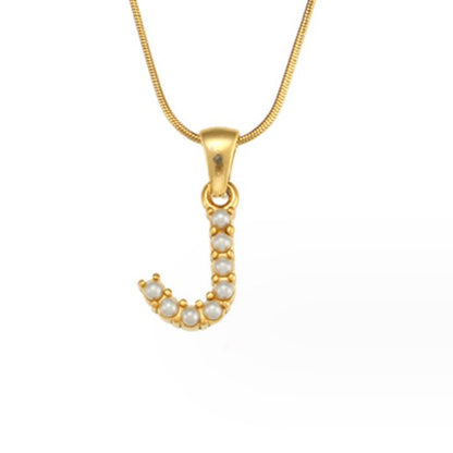 Letter and Pearl Bead Chain Necklace