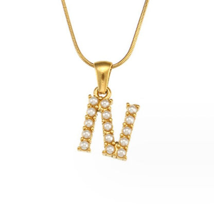 Letter and Pearl Bead Chain Necklace