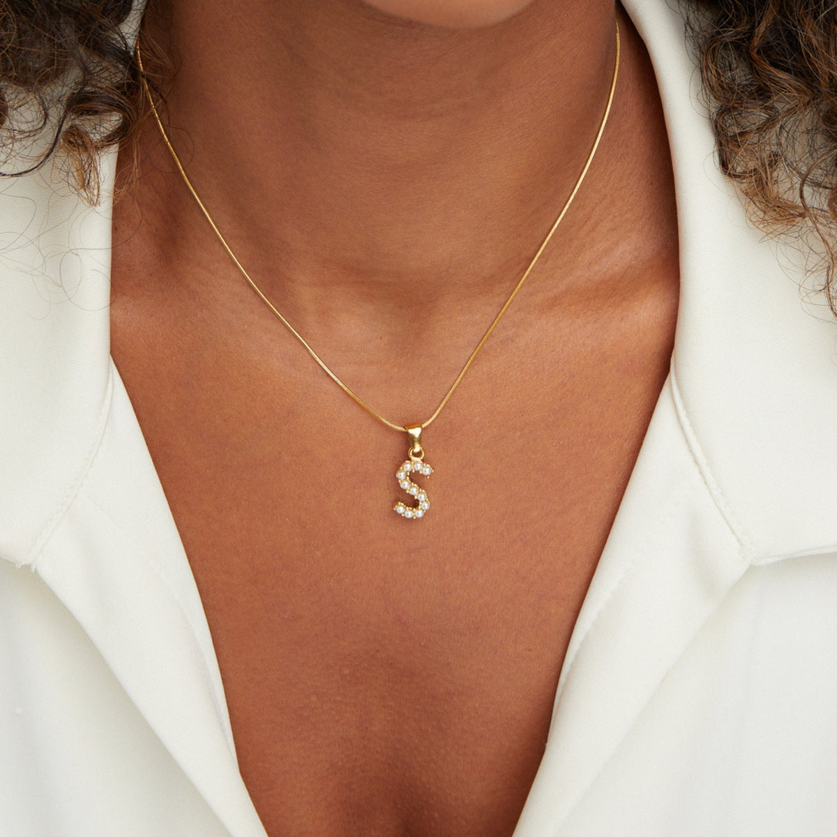 Letter and Pearl Bead Chain Necklace