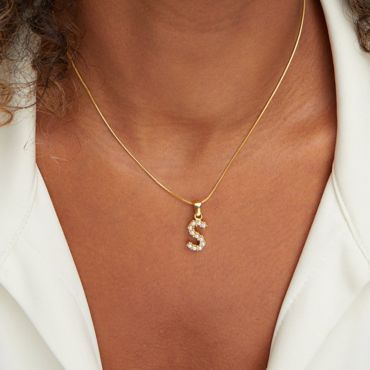 Letter and Pearl Bead Chain Necklace