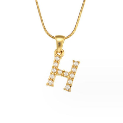 Letter and Pearl Bead Chain Necklace