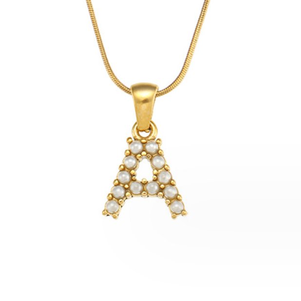 Letter and Pearl Bead Chain Necklace