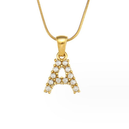 Letter and Pearl Bead Chain Necklace