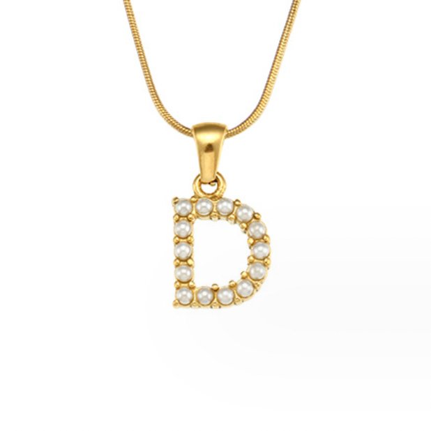 Letter and Pearl Bead Chain Necklace