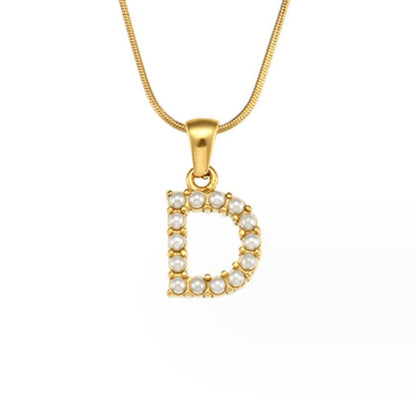 Letter and Pearl Bead Chain Necklace
