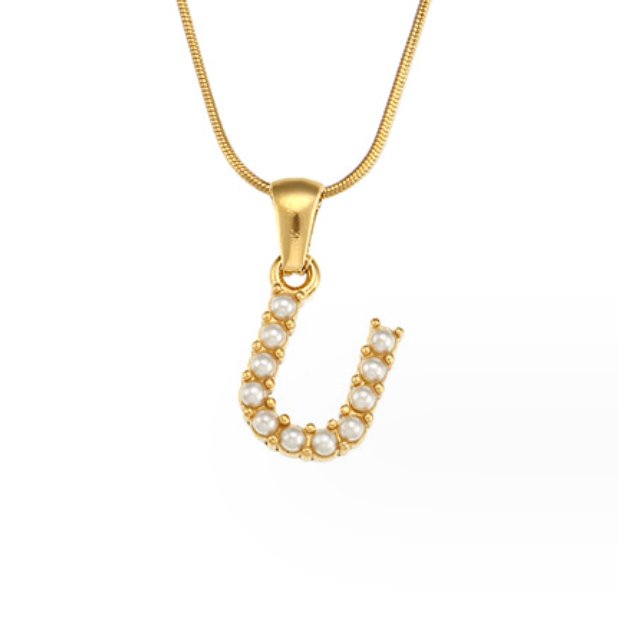 Letter and Pearl Bead Chain Necklace
