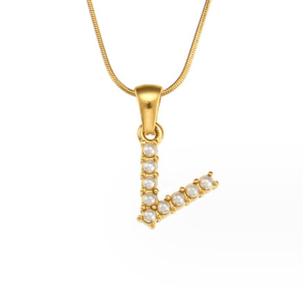 Letter and Pearl Bead Chain Necklace