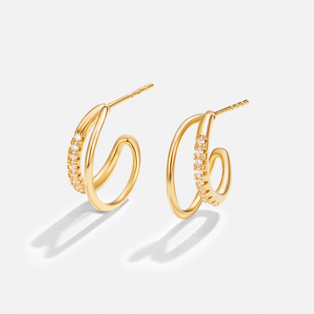Leyla Double Hoop Earrings Lined with Crystal