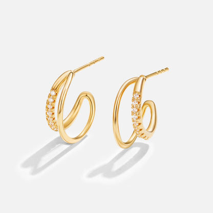 Leyla Double Hoop Earrings Lined with Crystal