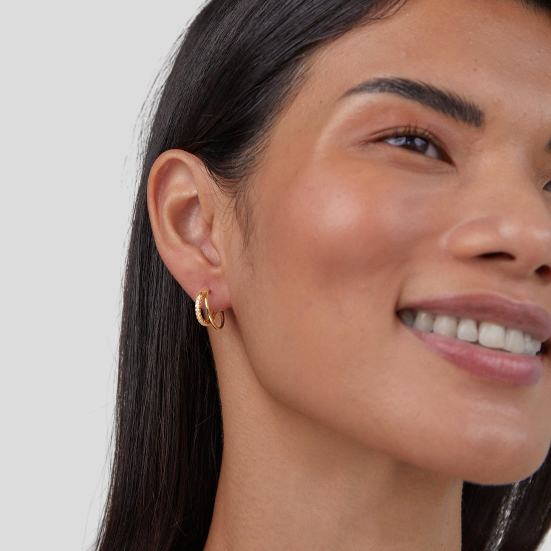 Leyla Double Hoop Earrings Lined with Crystal