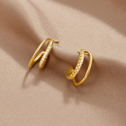 Leyla Double Hoop Earrings Lined with Crystal
