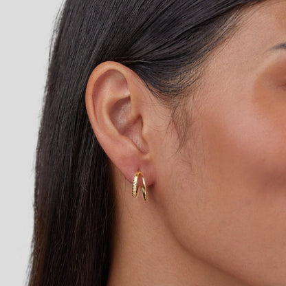 Leyla Double Hoop Earrings Lined with Crystal