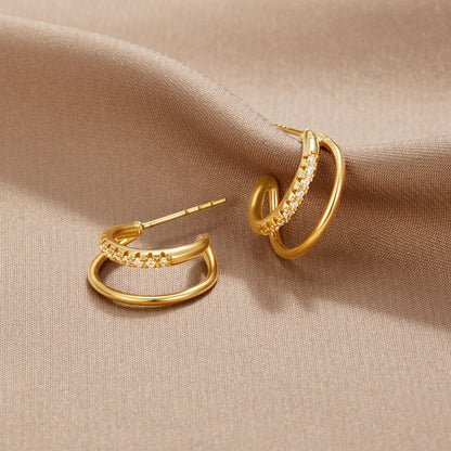 Leyla Double Hoop Earrings Lined with Crystal