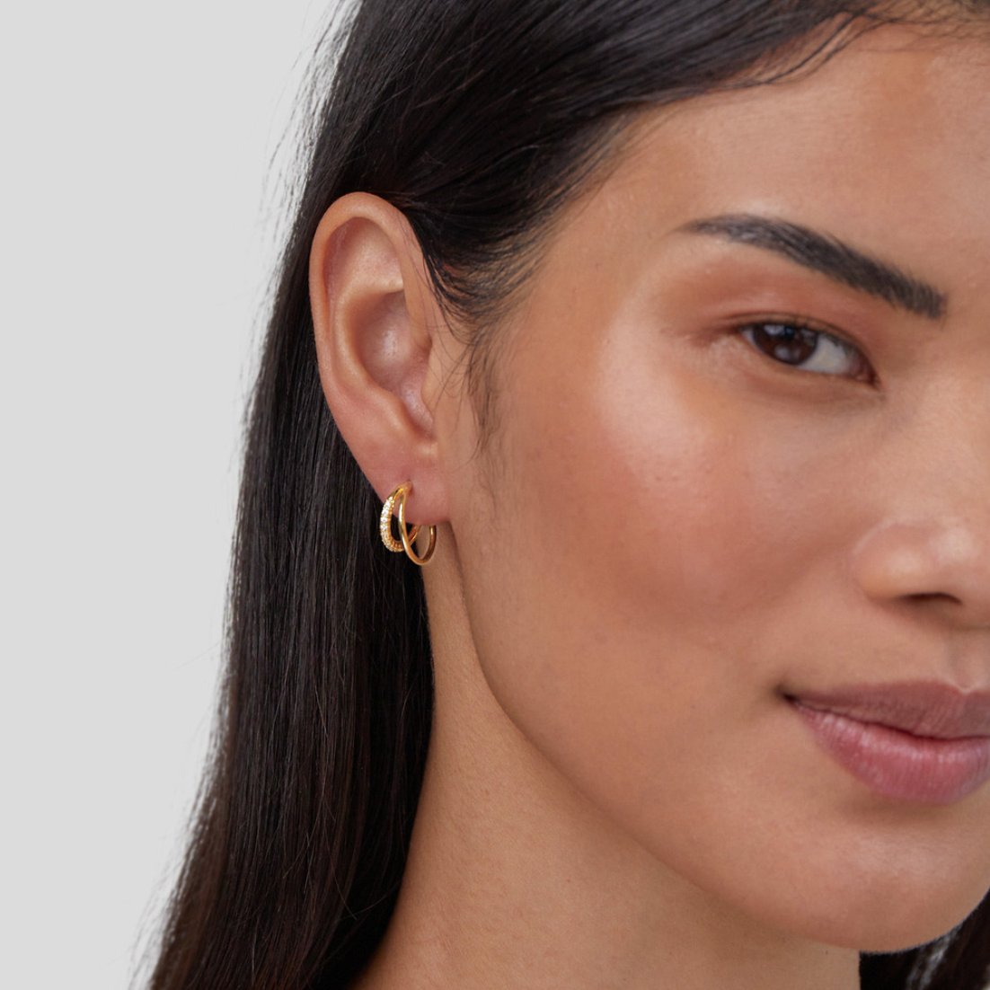 Leyla Double Hoop Earrings Lined with Crystal