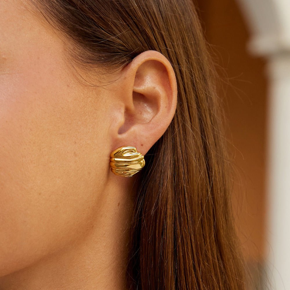 Lila Fluted Gold-Tone Button Stud Earrings