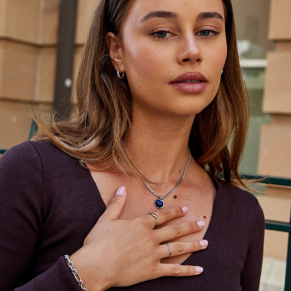 Liza Deep Blue Stone Silver-Tone Necklace