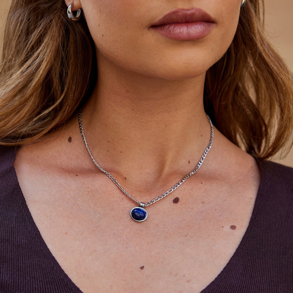 Liza Deep Blue Stone Silver-Tone Necklace