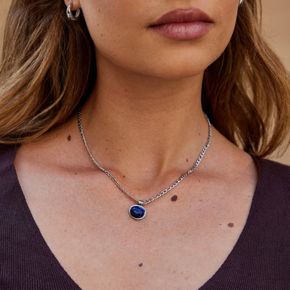 Liza Deep Blue Stone Silver-Tone Necklace