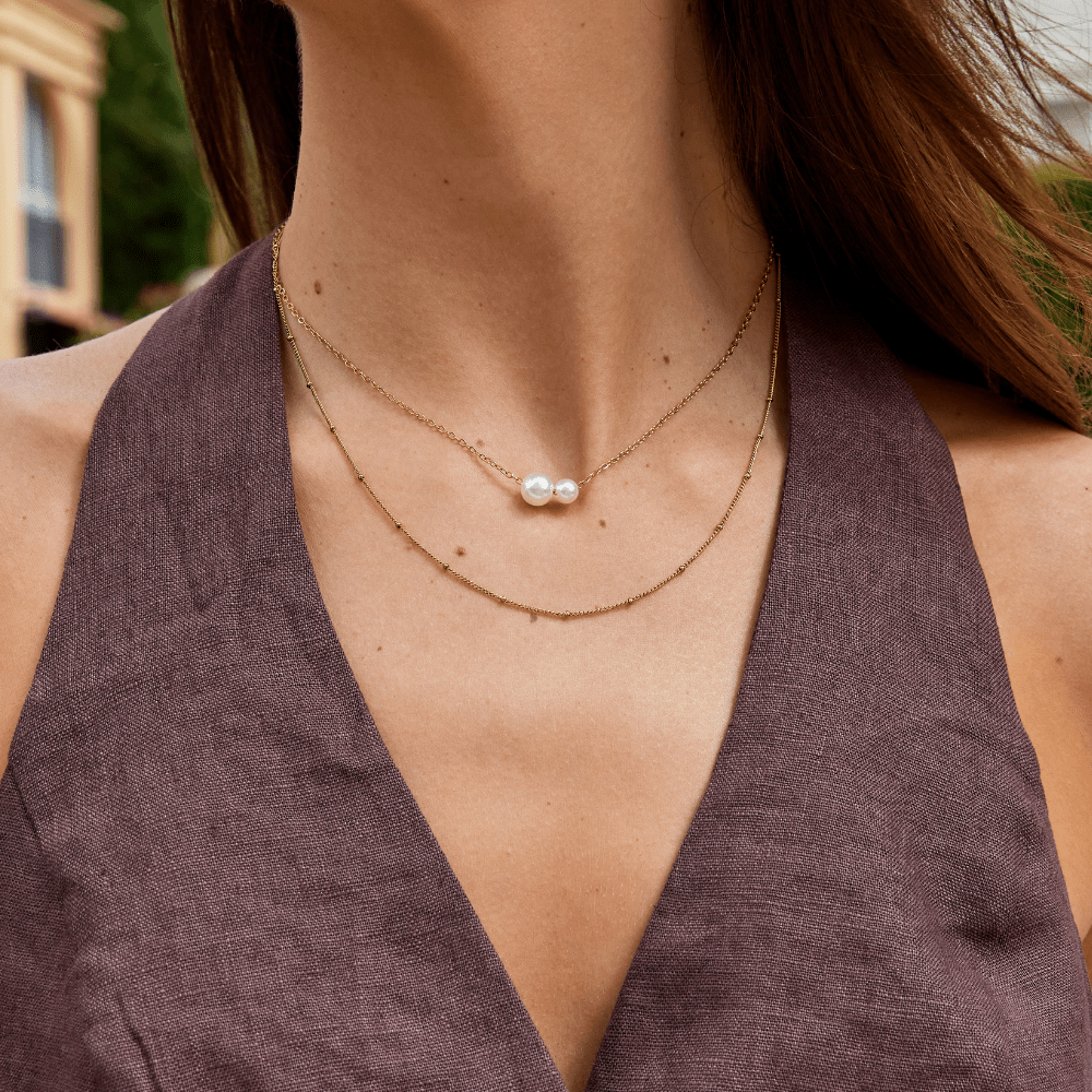 Louise Twin Pearl Drop Fine Chain Necklace