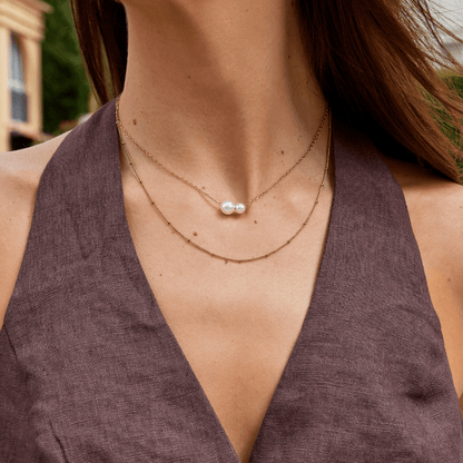 Louise Twin Pearl Drop Fine Chain Necklace