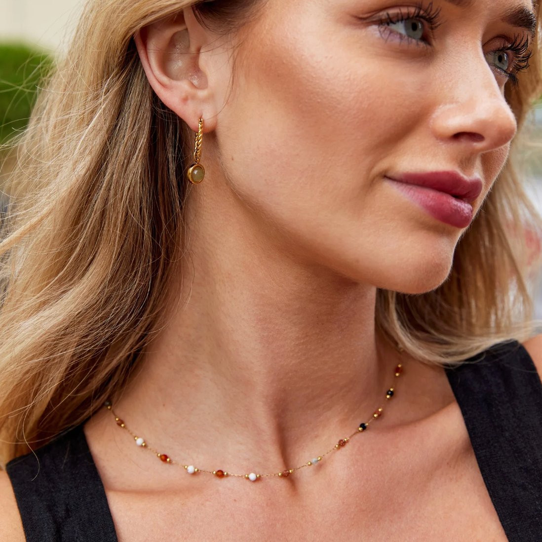 Lulu Rounded Stone Bead Necklace for Every Day