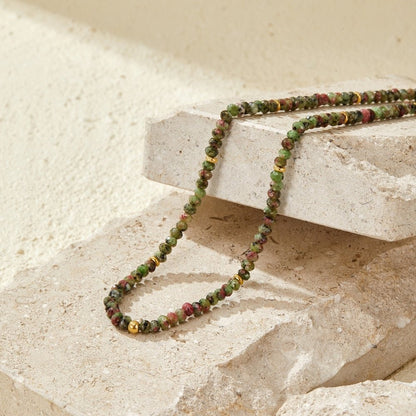 Deep Forest Green Beaded Strand Necklace