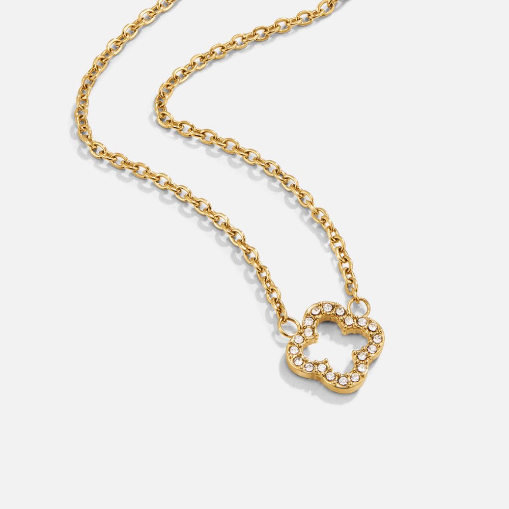 Small Crystal-Set Clover Charm Necklace
