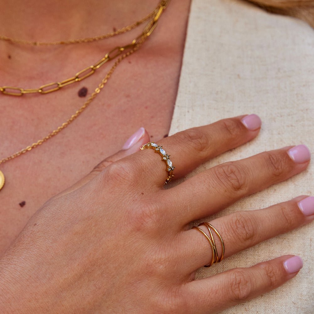 Scattered Crystal Gold-Tone Everyday Band Ring