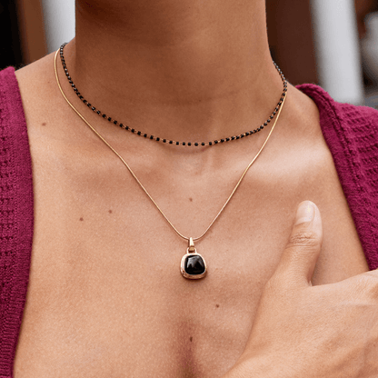 Maisie Polished Black Beaded Strand Necklace